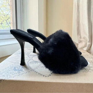 New Free People Jeffrey Campbell Utopic Faux Fur Heels Sandals Womens 6.5